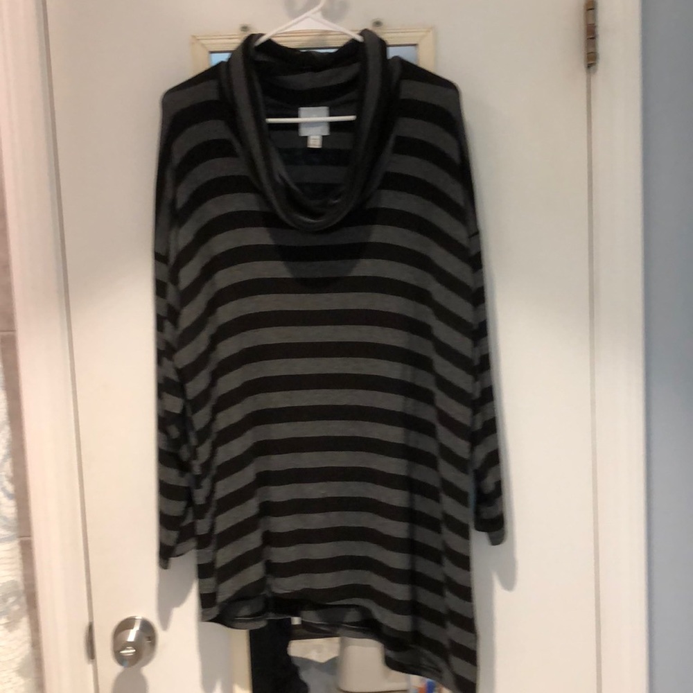 Sunday Striped cowl neck lightweight sweater 2x